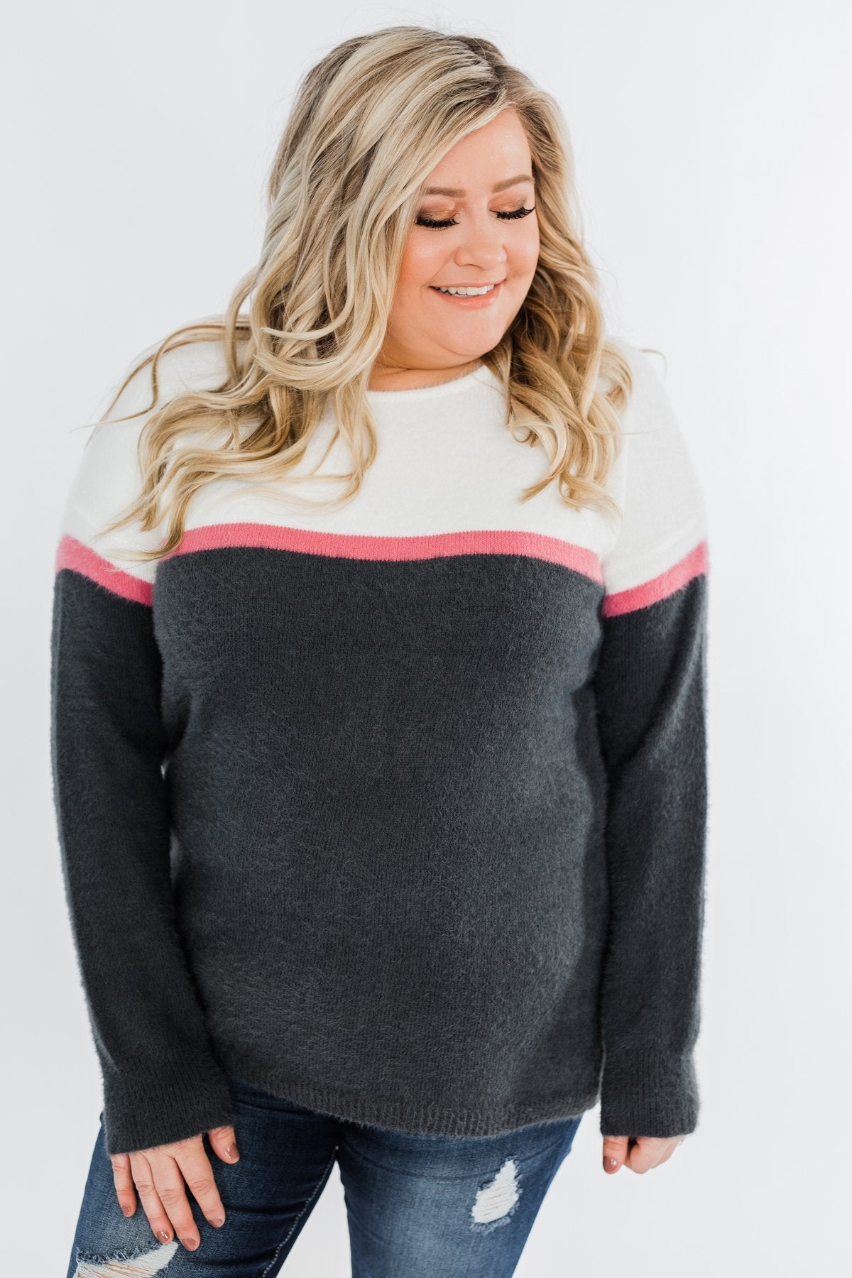 Wishing For You Color Block Sweater- Ivory & Charcoal