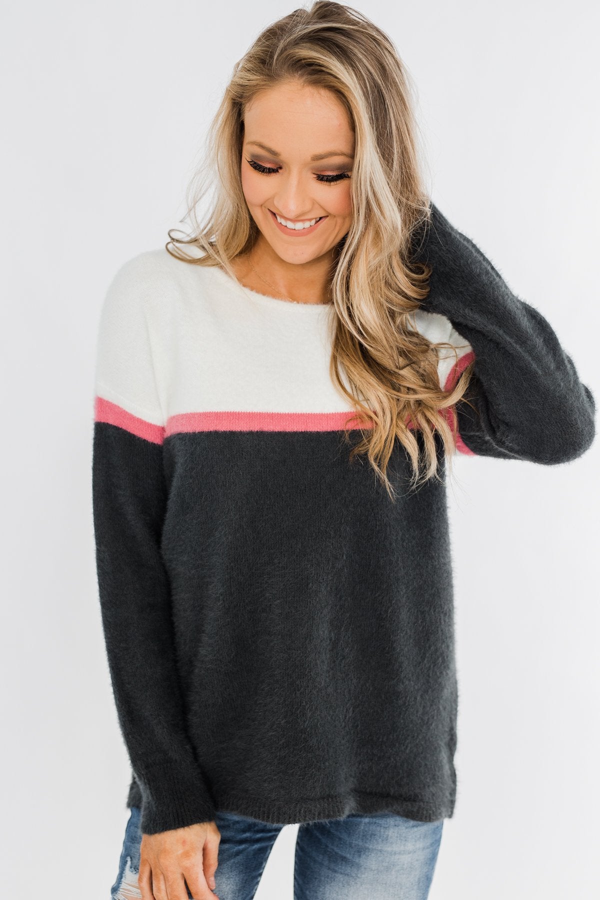 Wishing For You Color Block Sweater- Ivory & Charcoal
