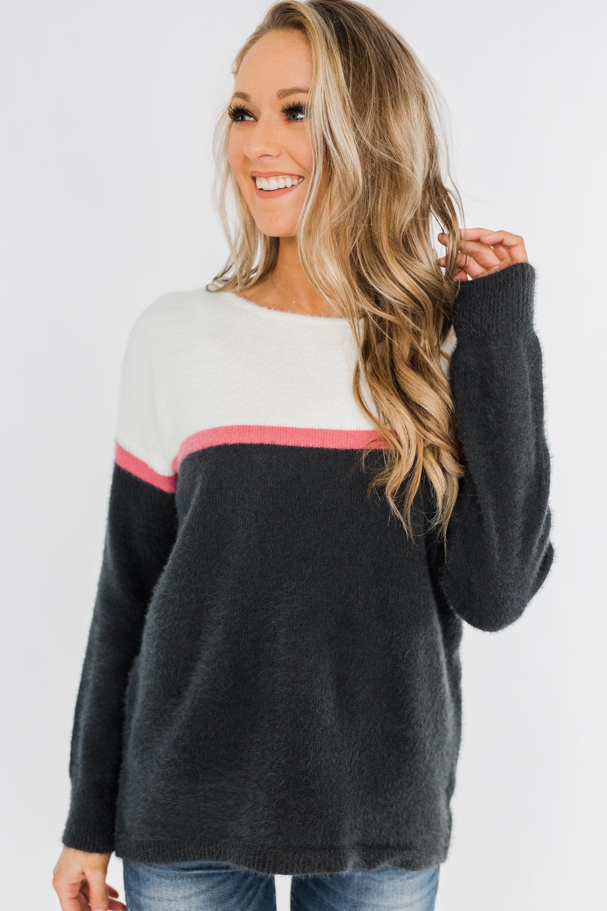 Wishing For You Color Block Sweater- Ivory & Charcoal