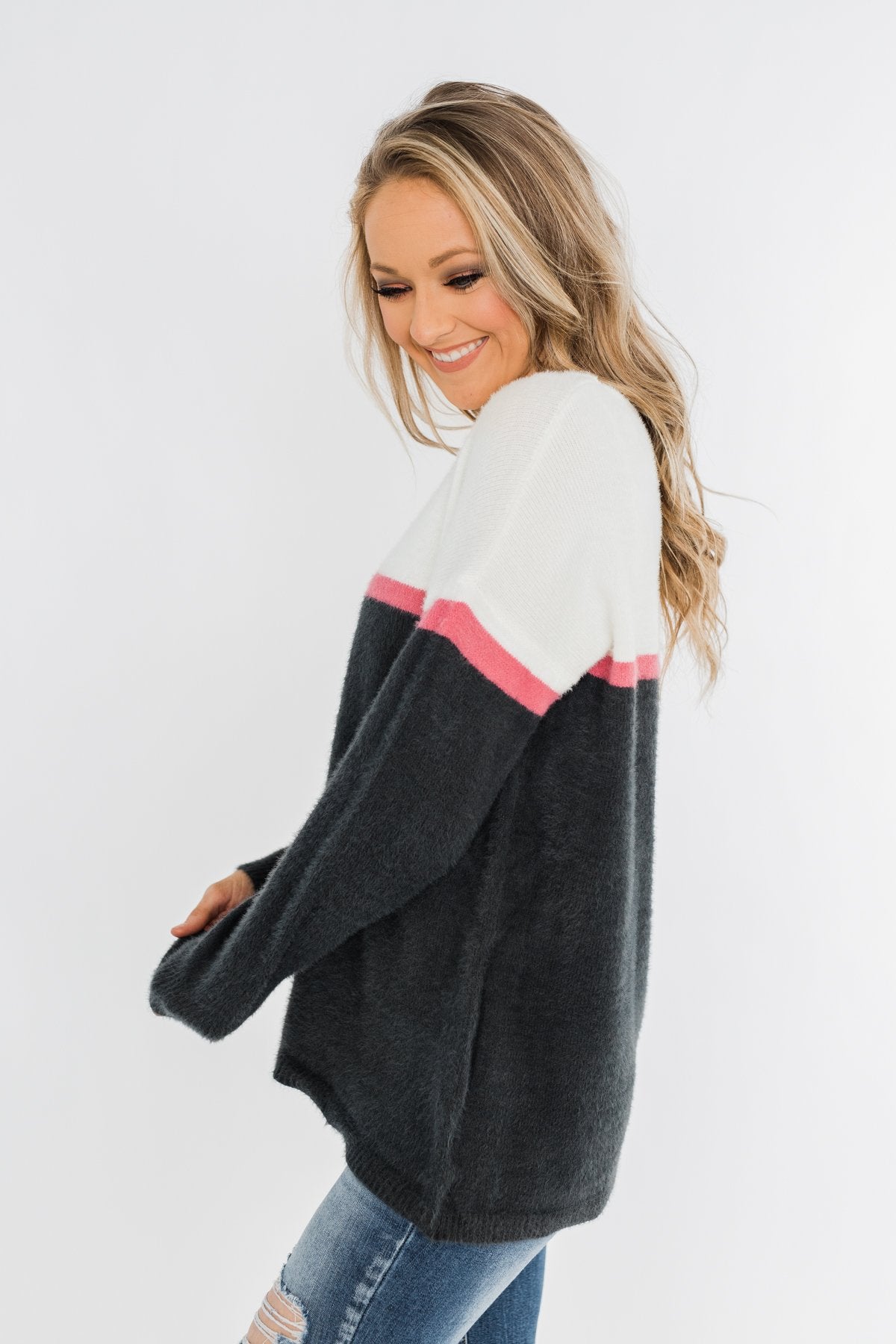 Wishing For You Color Block Sweater- Ivory & Charcoal