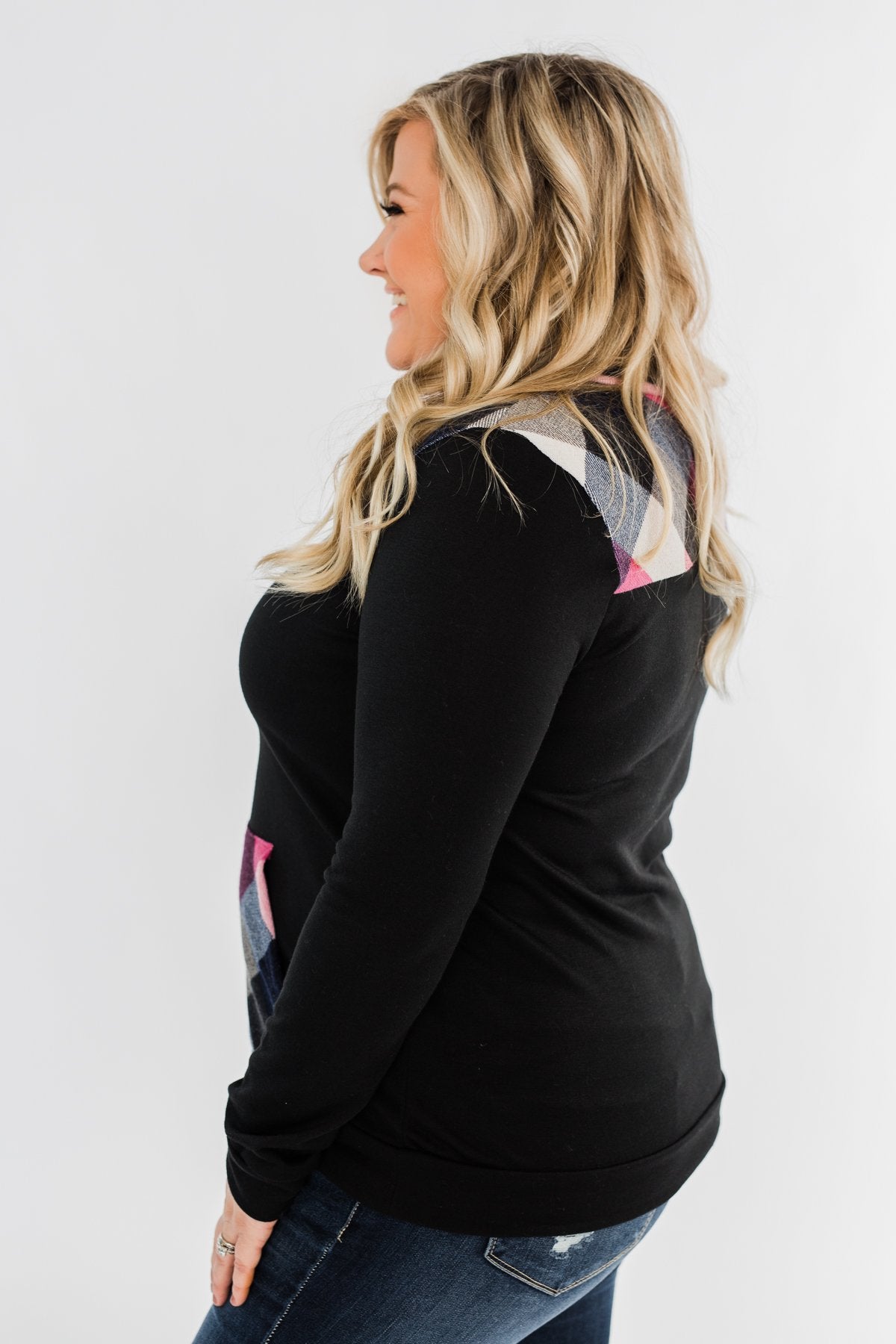 Dancing In The Dark Quarter Zip Pullover- Black
