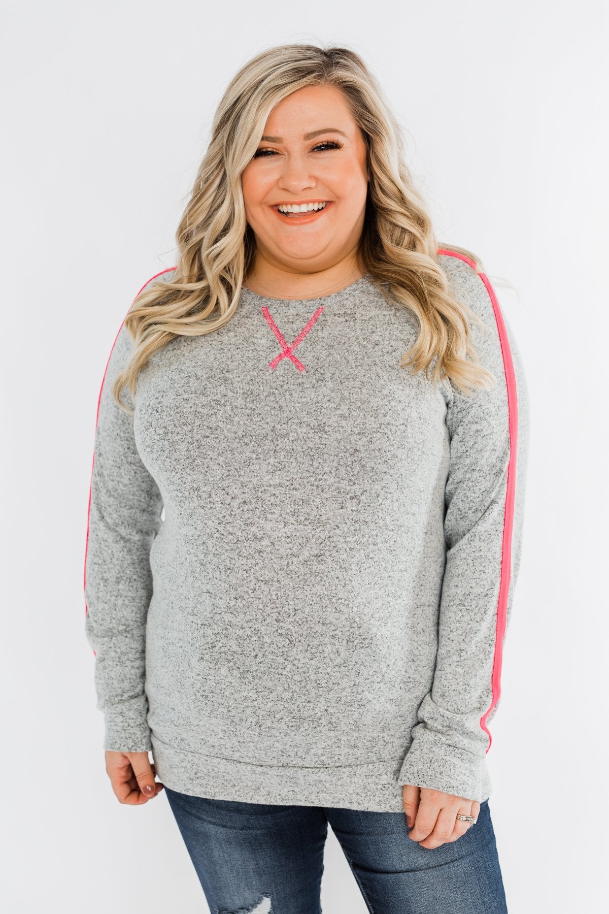 Pep In My Step Stripe Pullover Top- Heather Grey