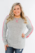 Pep In My Step Stripe Pullover Top- Heather Grey