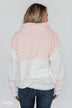 Embrace Cozy Quarter Zip Pullover- White & Blush