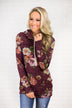 Floral Cowl Neck Tunic Top ~ Eggplant