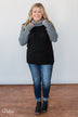 Knit Cowl Neck Top- Black & Charcoal