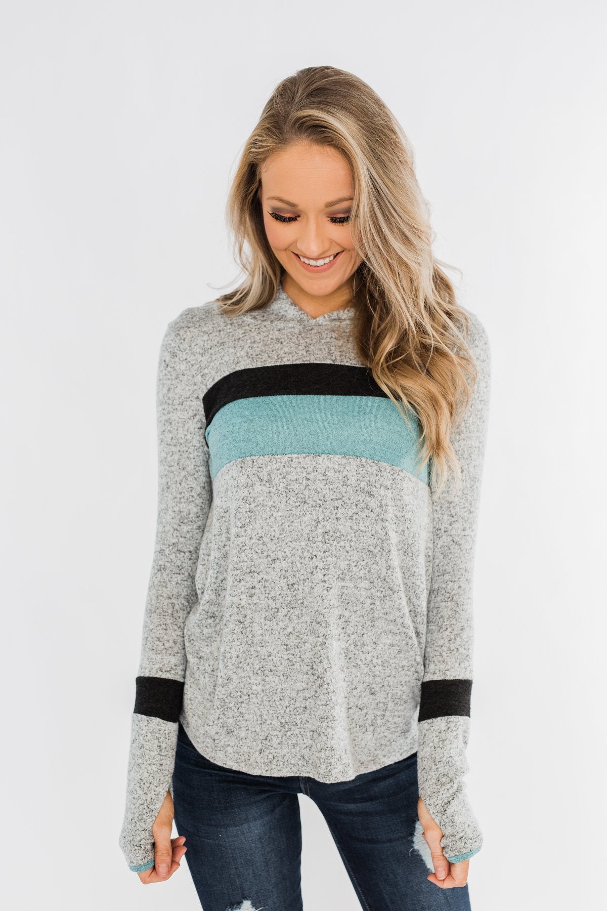 Only A Matter Of Time Hoodie- Heather Grey & Mint Blue