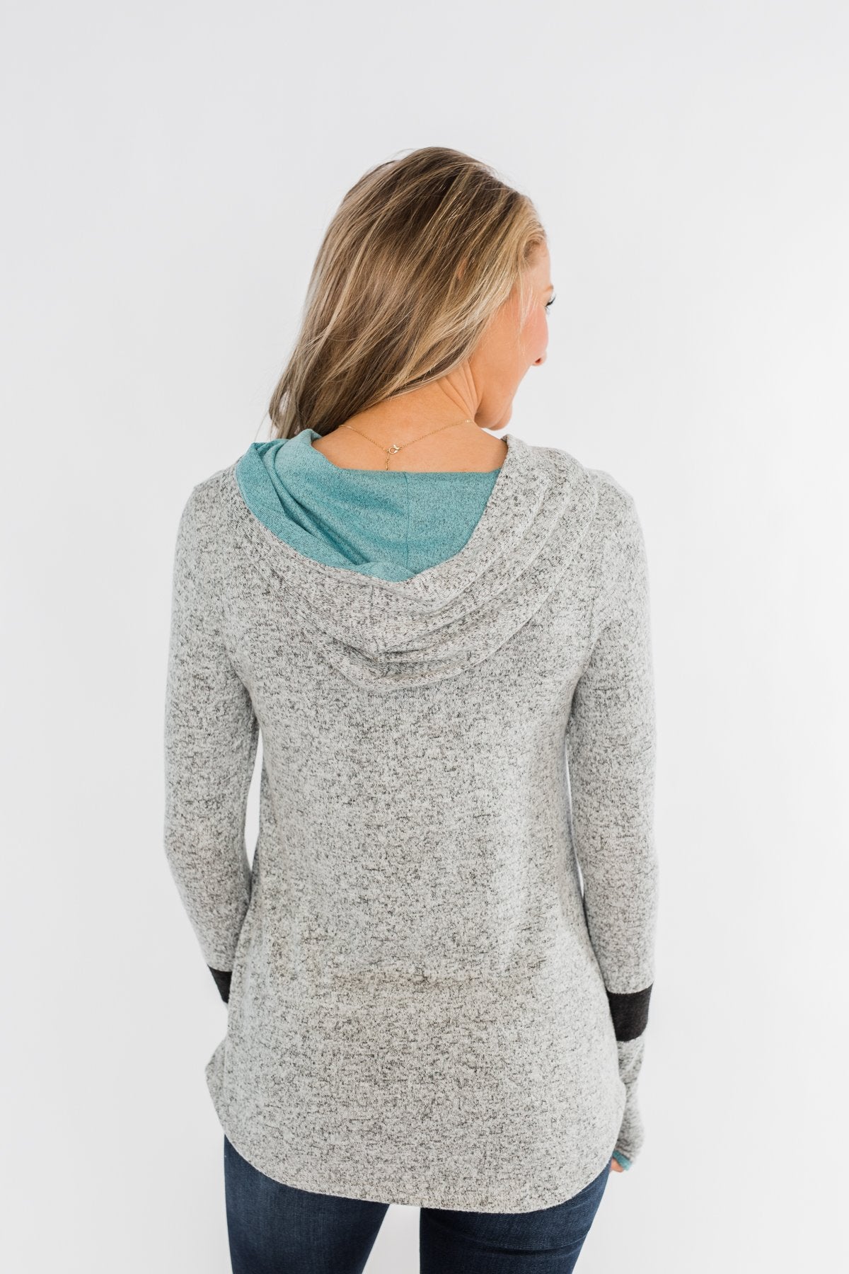 Only A Matter Of Time Hoodie- Heather Grey & Mint Blue