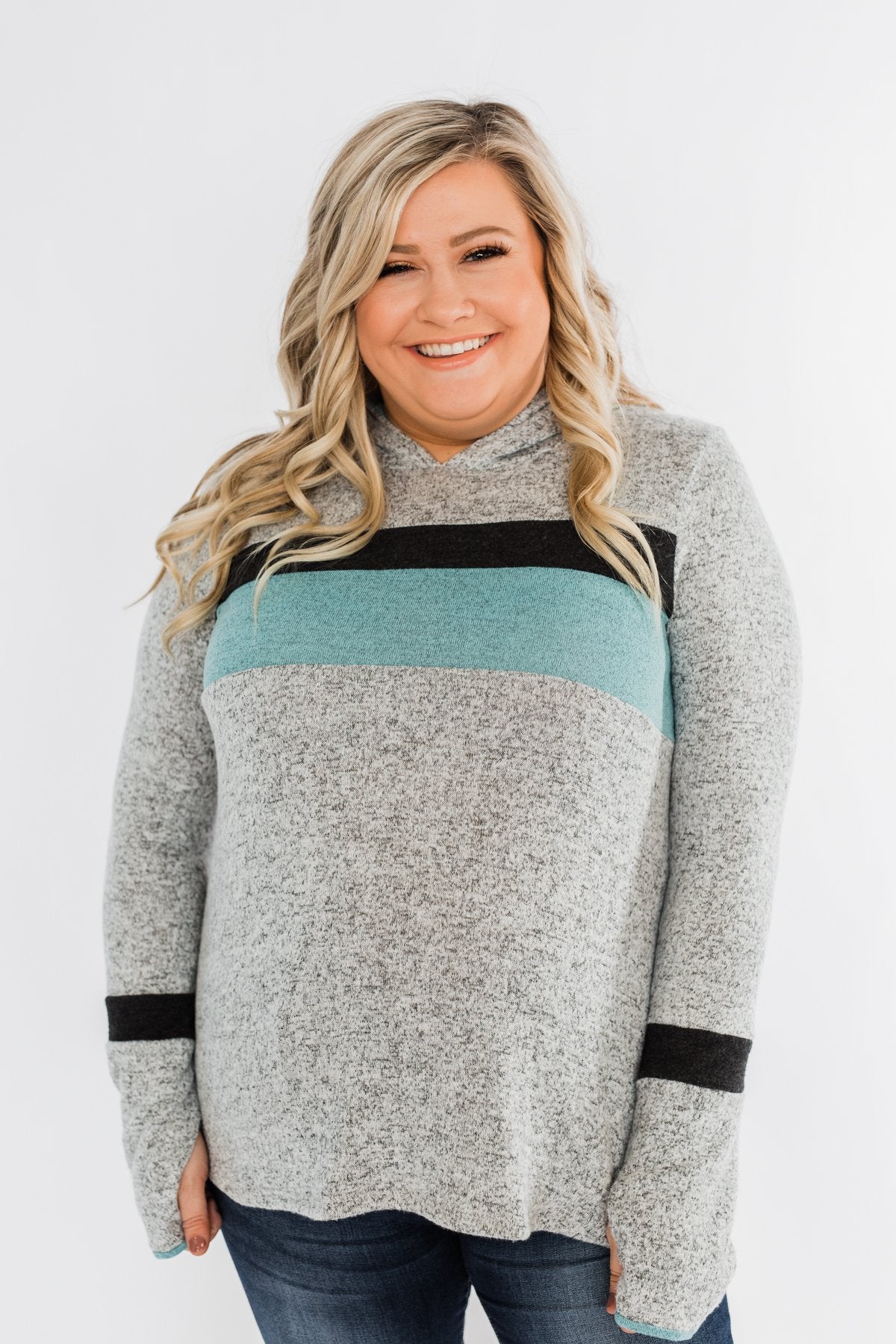 Only A Matter Of Time Hoodie- Heather Grey & Mint Blue