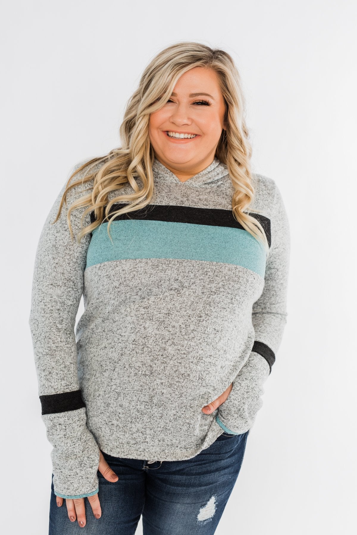 Only A Matter Of Time Hoodie- Heather Grey & Mint Blue