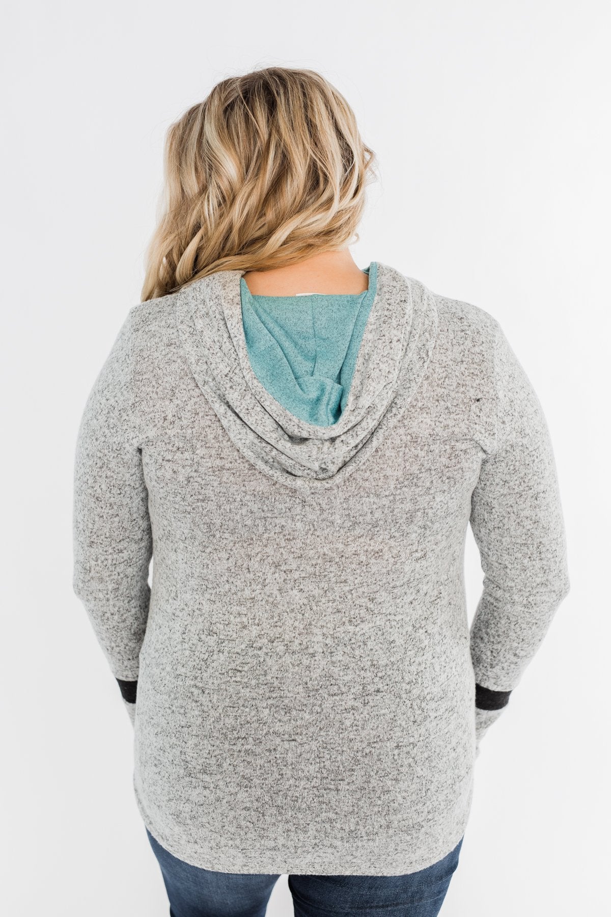 Only A Matter Of Time Hoodie- Heather Grey & Mint Blue