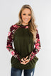 Easy On The Eyes Floral Double Hoodie- Army Green