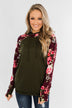 Easy On The Eyes Floral Double Hoodie- Army Green