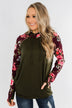 Easy On The Eyes Floral Double Hoodie- Army Green