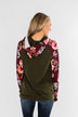 Easy On The Eyes Floral Double Hoodie- Army Green