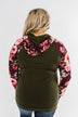 Easy On The Eyes Floral Double Hoodie- Army Green