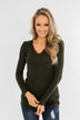 Don't Think Twice Lace Trimmed Top- Dark Olive
