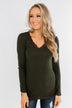 Don't Think Twice Lace Trimmed Top- Dark Olive