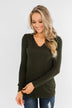 Don't Think Twice Lace Trimmed Top- Dark Olive