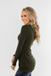 Don't Think Twice Lace Trimmed Top- Dark Olive