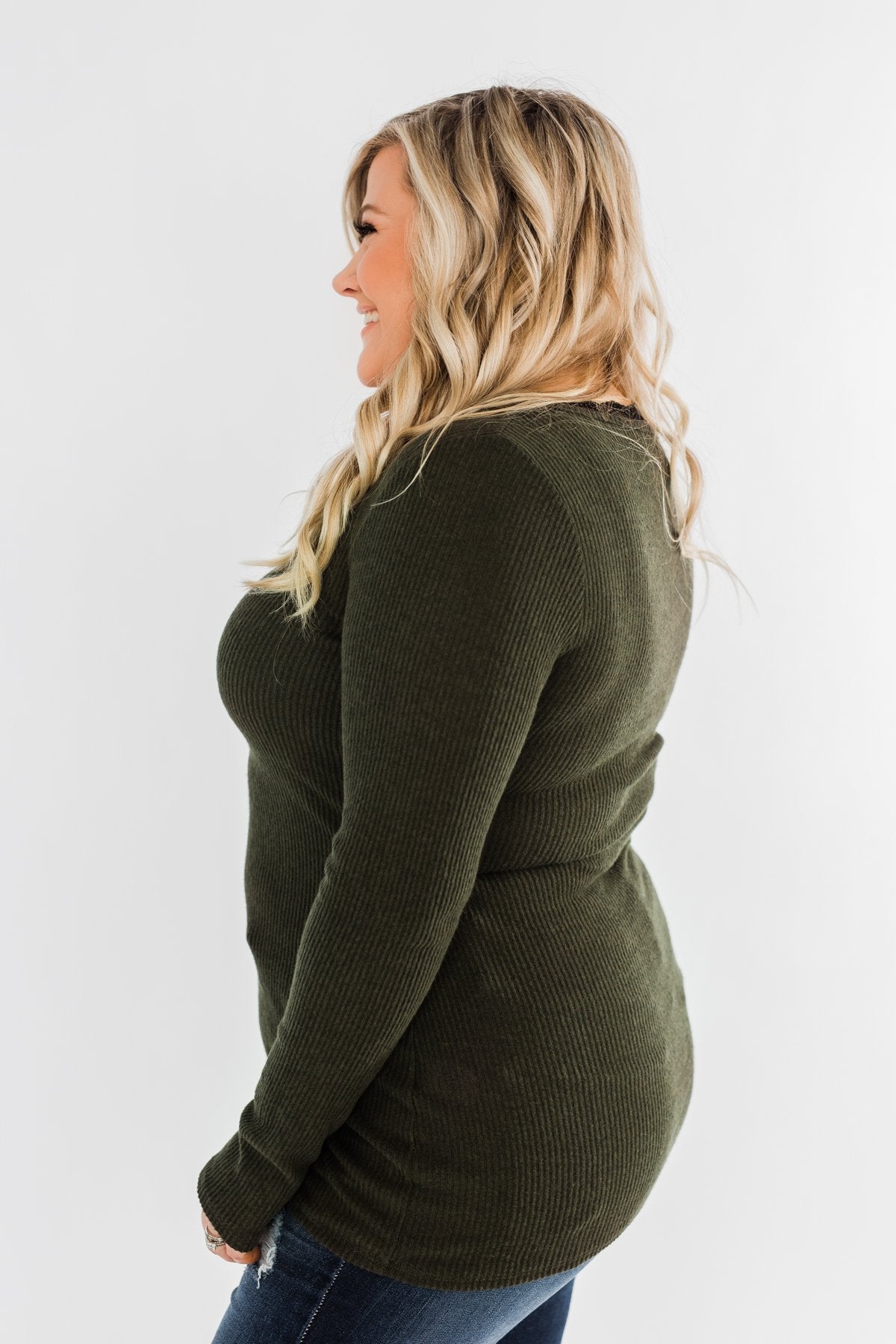 Don't Think Twice Lace Trimmed Top- Dark Olive