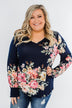 Lovely Feelings Long Sleeve Floral Blouse- Navy