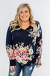 Lovely Feelings Long Sleeve Floral Blouse- Navy