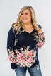 Lovely Feelings Long Sleeve Floral Blouse- Navy
