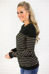 Black and Griege Striped Long Sleeve Top
