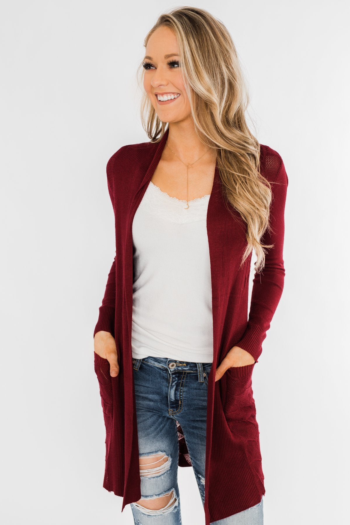 Lots of Love Knit Cardigan- Burgundy