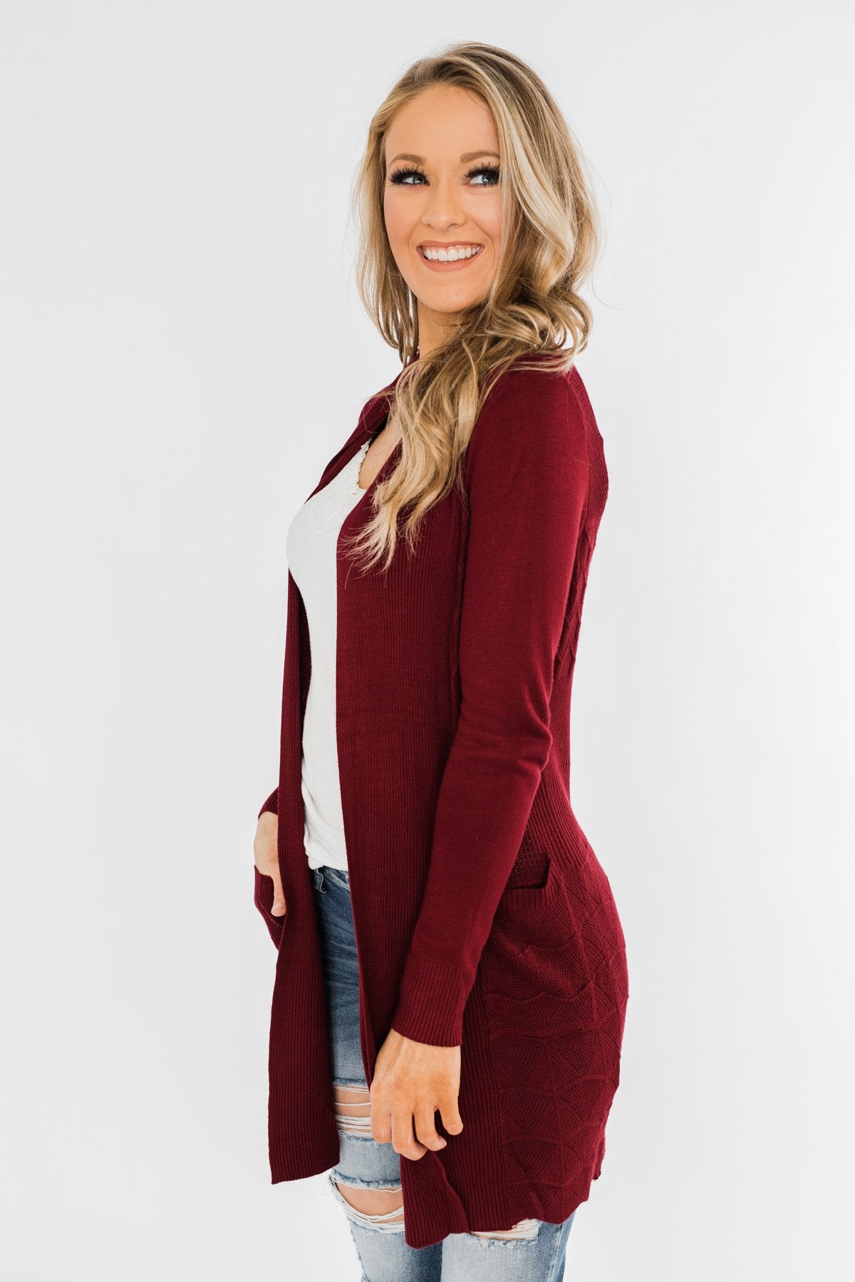 Lots of Love Knit Cardigan- Burgundy