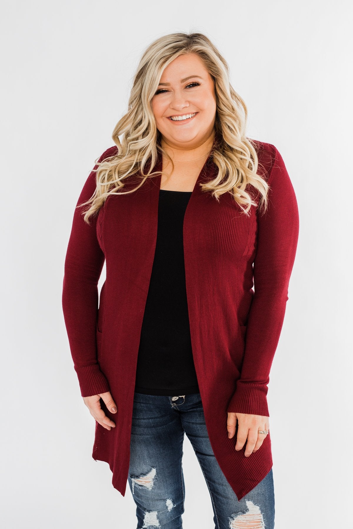 Lots of Love Knit Cardigan- Burgundy
