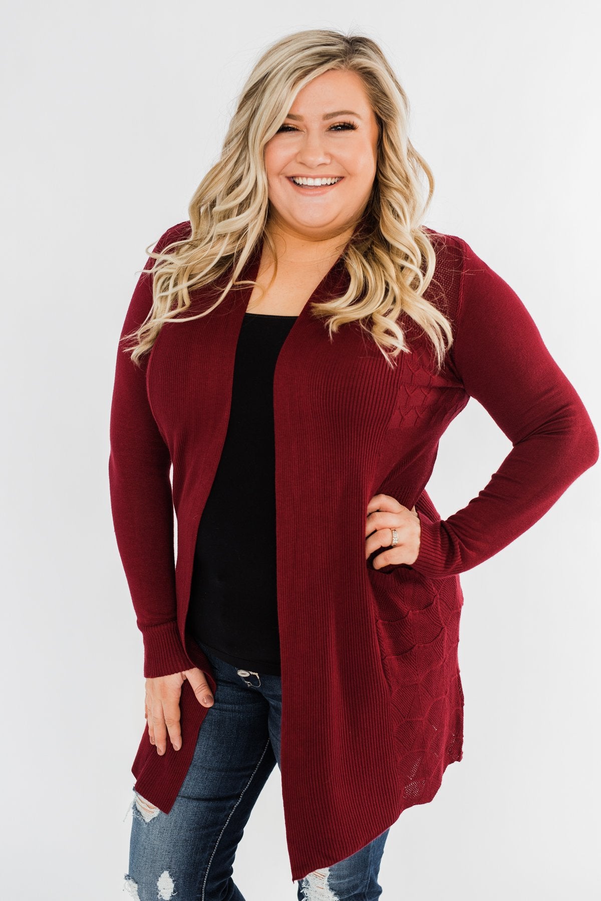 Lots of Love Knit Cardigan- Burgundy