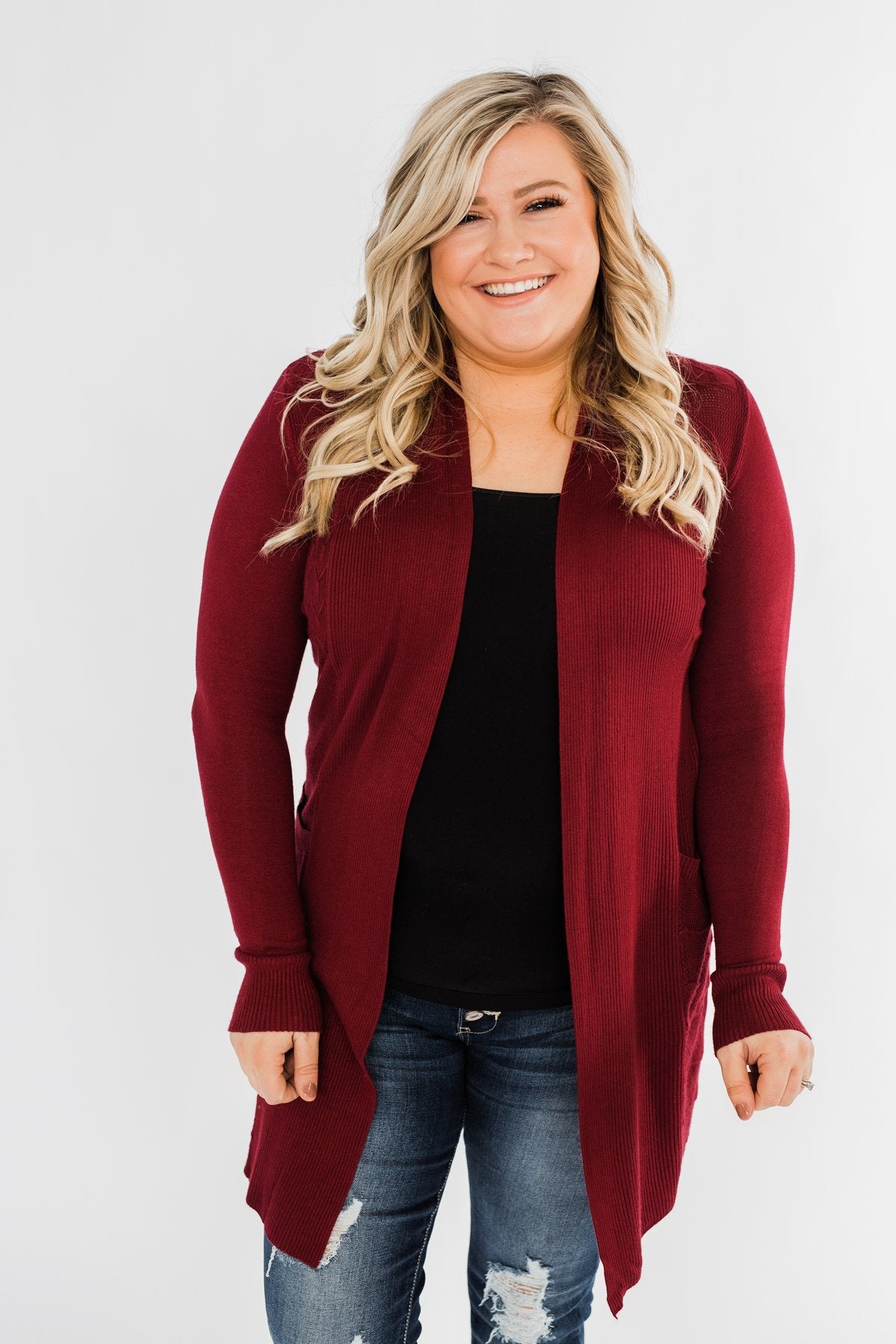 Lots of Love Knit Cardigan- Burgundy