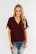 Cold Shoulder Wrap Blouse- Wine