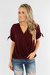 Cold Shoulder Wrap Blouse- Wine