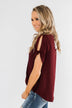 Cold Shoulder Wrap Blouse- Wine