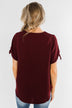 Cold Shoulder Wrap Blouse- Wine