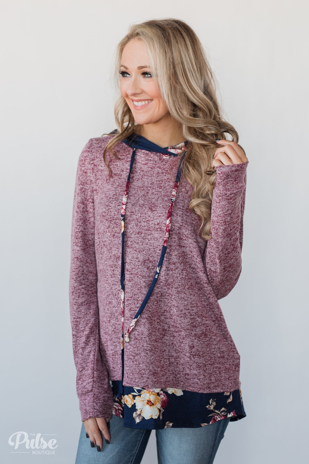 Most of All Floral Hoodie- Heather Plum