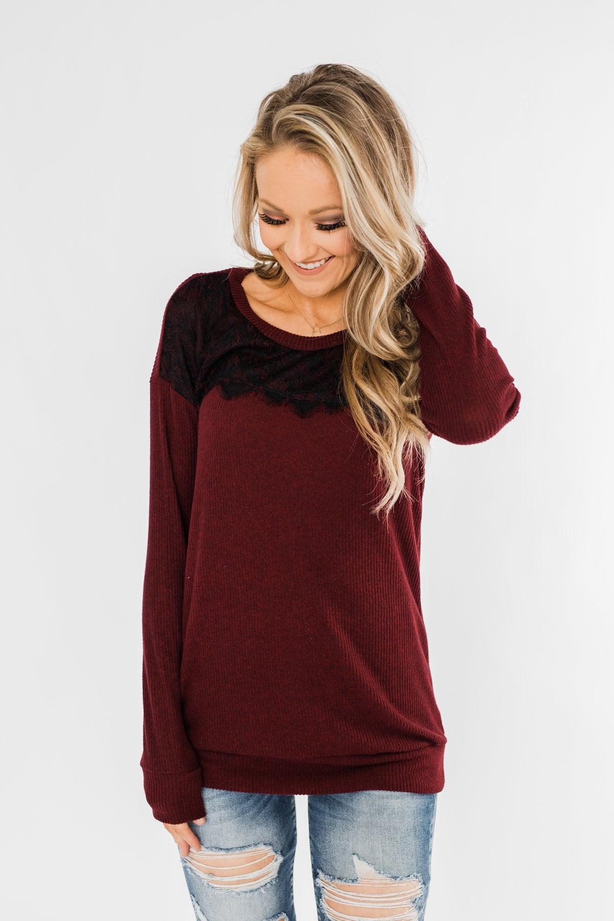 Show Stopper Black Lace Top- Burgundy – The Pulse Boutique