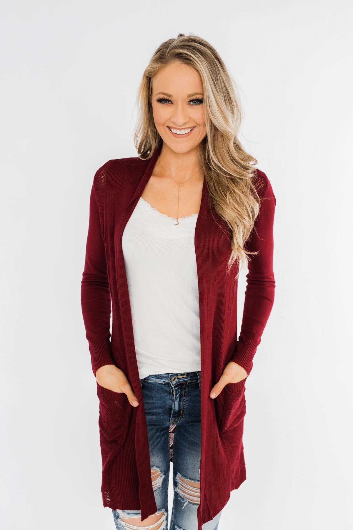 Lots of Love Knit Cardigan- Burgundy