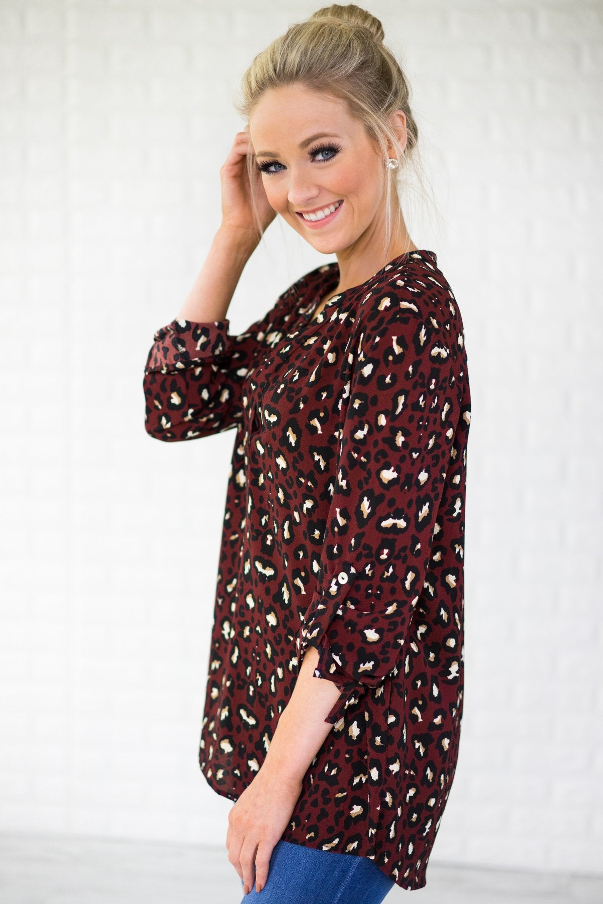 Dangerous Games Leopard Top ~ Maroon