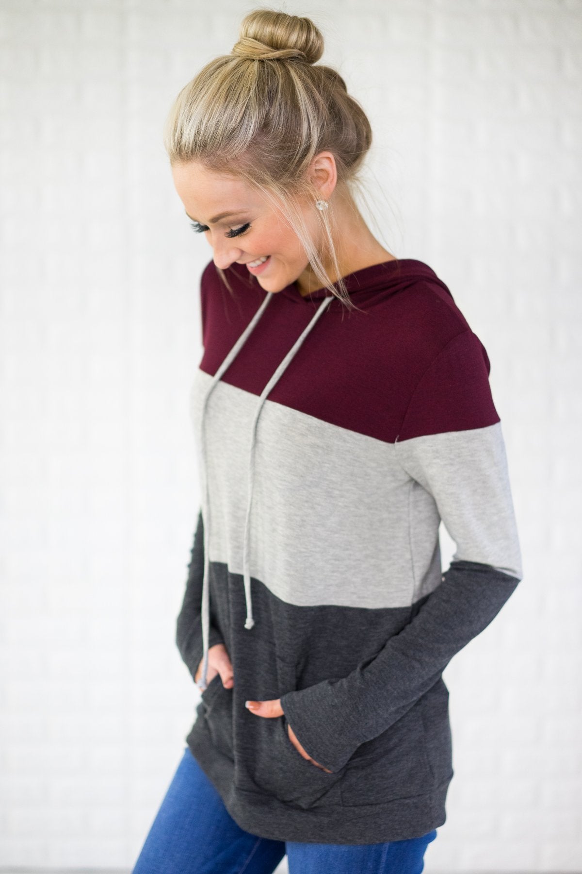 Maroon & Charcoal Colorblock Hoodie