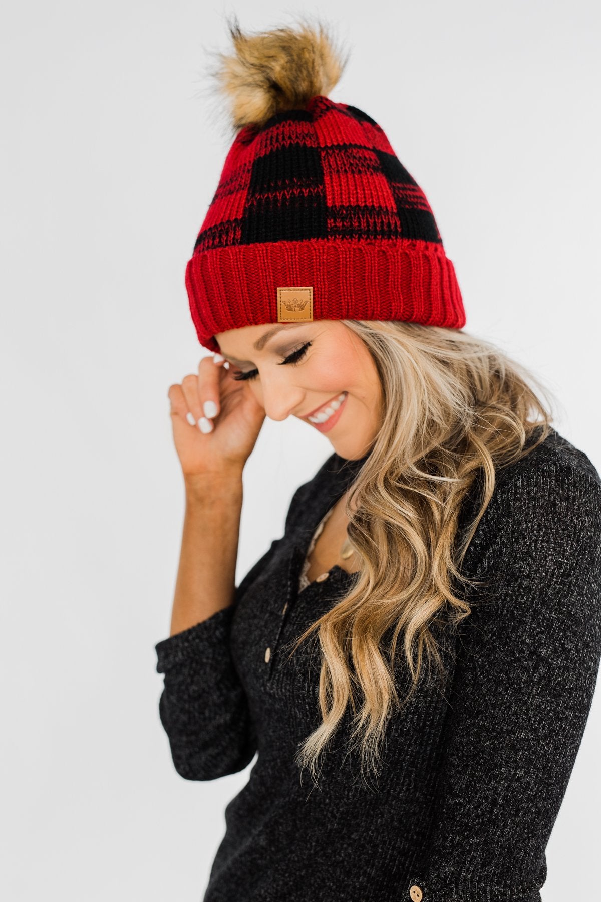 Knit Pom Beanie- Buffalo Plaid