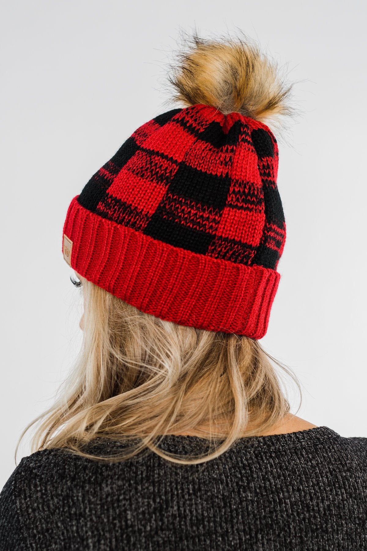 Knit Pom Beanie- Buffalo Plaid