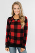 On My Mind Button Detail Top- Buffalo Plaid