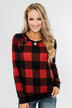 On My Mind Button Detail Top- Buffalo Plaid