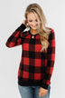 On My Mind Button Detail Top- Buffalo Plaid