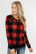 On My Mind Button Detail Top- Buffalo Plaid