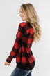 On My Mind Button Detail Top- Buffalo Plaid